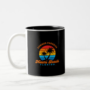 Summer Paradise Miami Beach Florida-Sunset-Palms Two-Tone Coffee Mug
