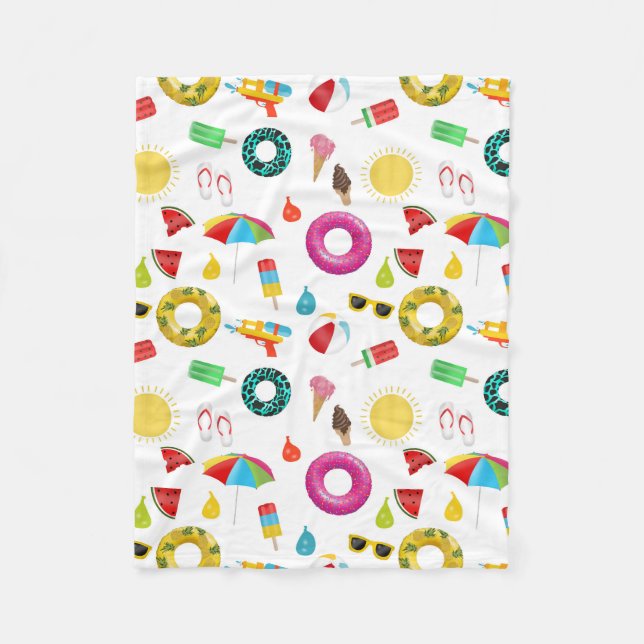 Summer Party Beach Fun Pattern Fleece Blanket (Front)
