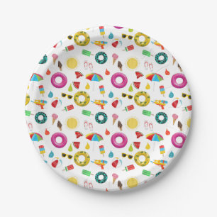 Summer Party Beach Pool Fun Pattern Paper Plate