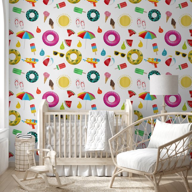 Summer Party Beach Pool Fun Pattern Wallpaper (Kids)