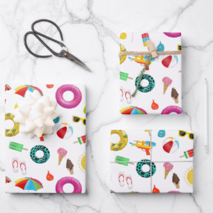 Summer Party Beach Pool Fun Pattern Wrapping Paper Sheet