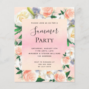 Summer party blush pink floral rose invitation
