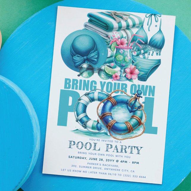 Summer Party BYO Pool Turquoise Watercolor Invitation (Creator Uploaded)