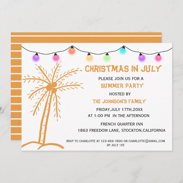 Summer Party Christmas In July Invitation (Front/Back)