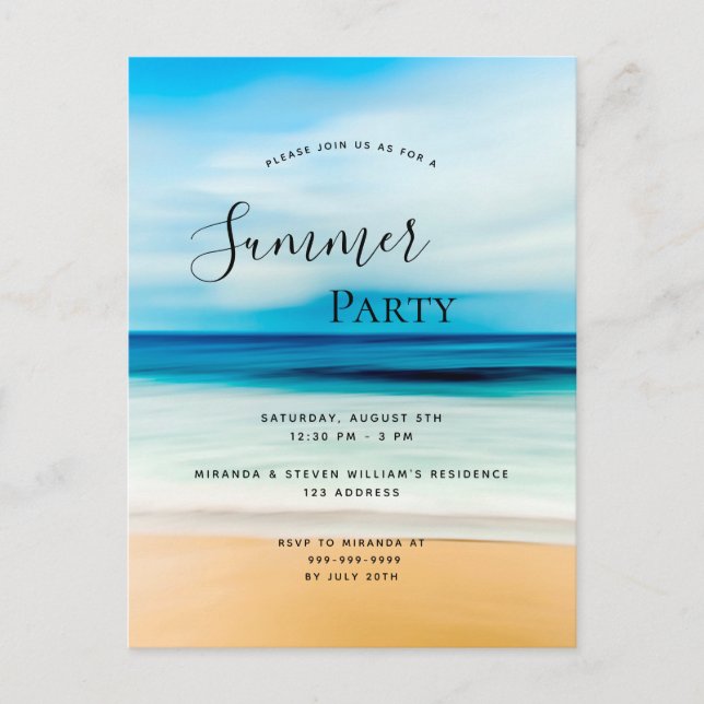 Summer party coastal beach sea tropical invitation postcard (Front)