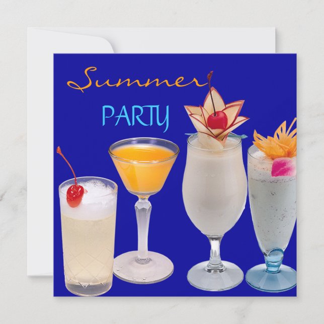 Summer Party Cocktails Drinks Blue Yellow Invitation (Front)