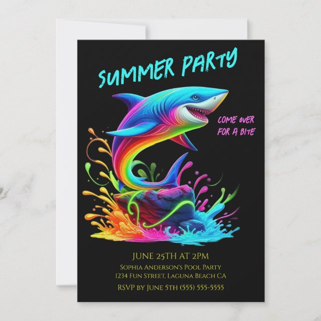 Summer Party- Colourful Shark Splash Invitation (Front)