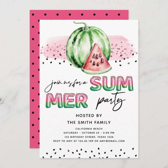 Summer Party Foil Balloon Letters Melon Invitation (Front/Back)