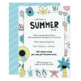 Summer Party! Fun Beach theme Invitation