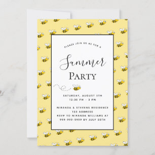 Summer party happy bumble bees backyard bbq invita invitation