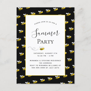 Summer party happy bumble bees backyard bbq invita postcard
