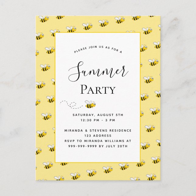 Summer party happy bumble bees backyard bbq postcard (Front)