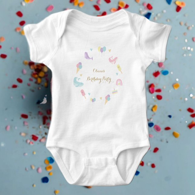 Summer Party Ice Cream Calligraphy Birthday Party Baby Bodysuit (Creator Uploaded)