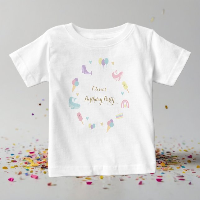 Summer Party Ice Cream Calligraphy Birthday Party Baby T-Shirt (Creator Uploaded)