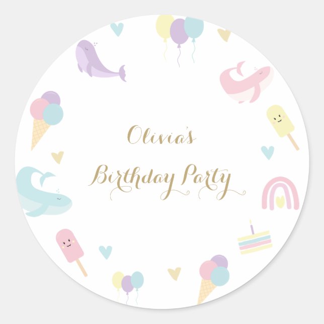Summer Party Ice Cream Calligraphy Birthday Party Classic Round Sticker (Front)