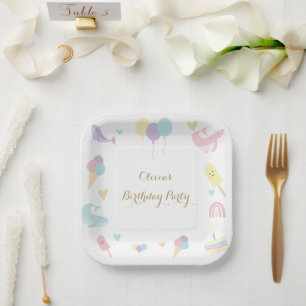 Summer Party Ice Cream Calligraphy Birthday Party Paper Plate