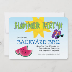 Summer Party Invitation with Watermelon & Sun