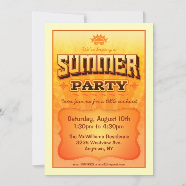 Summer Party Invite - Bright warm sunny  colours (Front)