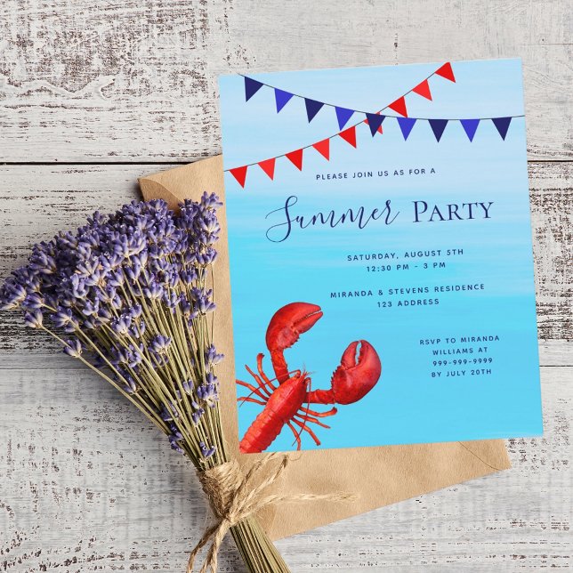 Summer party lobster blue sea budget invitation (Creator Uploaded)