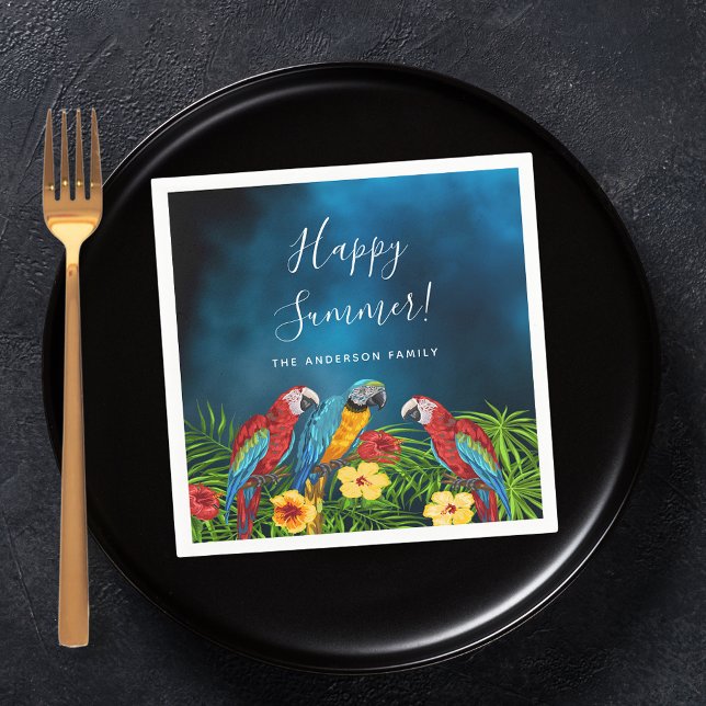 Summer party navy blue parrots birds napkin (Creator Uploaded)
