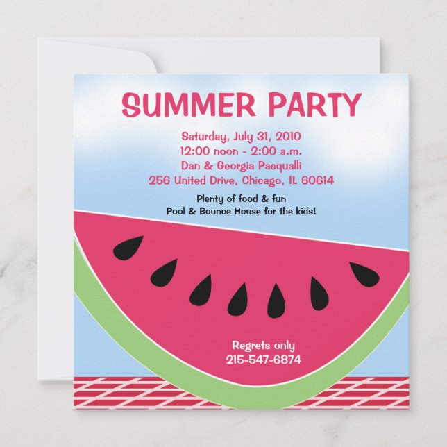 Summer Party Picnic Watermelon 5x5 custom Invitation (Front)
