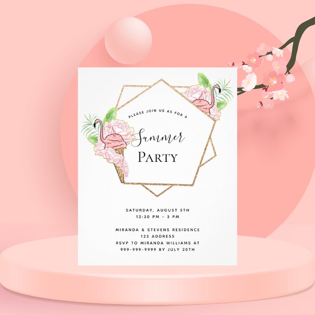 Summer party pink flamingo invitation budget flyer (Creator Uploaded)