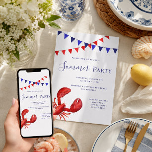 Summer party red lobster beach outdoor invitation