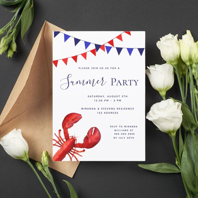Summer party red lobster beach outdoor invitation (Creator Uploaded)