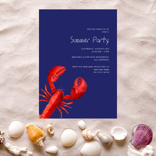 Summer party red lobster navy blue invitation (Creator Uploaded)