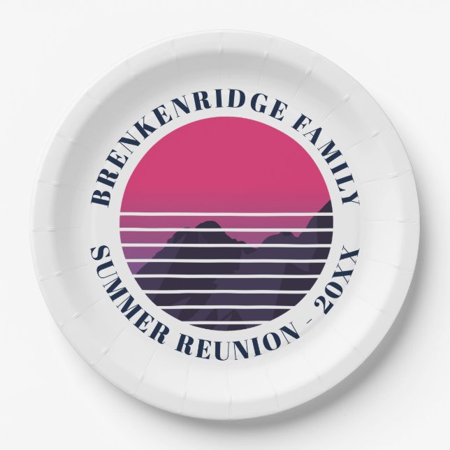 Summer Party Retro Sunset Mountains Custom Paper Plate (Front)