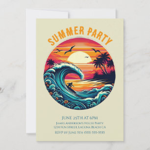 Summer Party- Retro Surfer at Sunset Invitation
