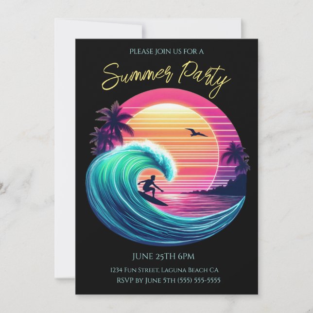 Summer Party- Ride the Wave at Sunset Invitation (Front)