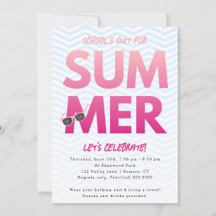Summer Party, School's Out Pink Ombre Invitation