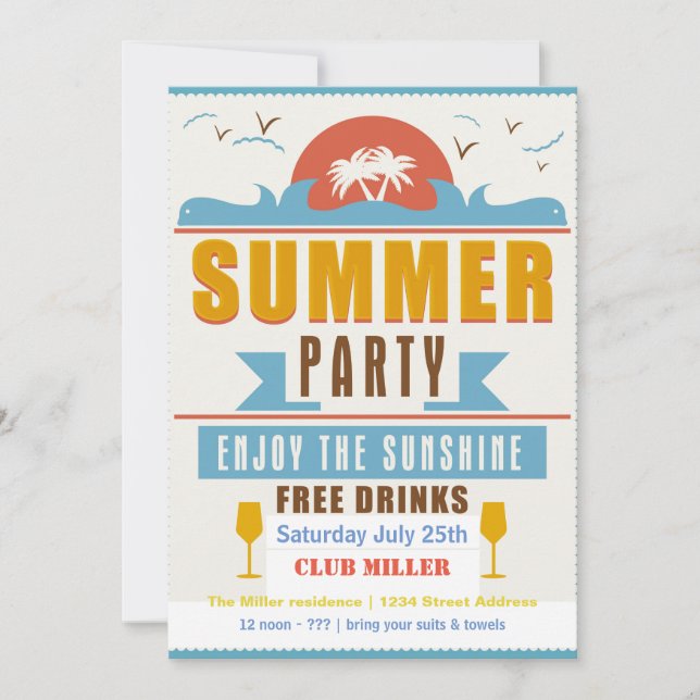 Summer Party Sign - 5x7 Invitation (Front)