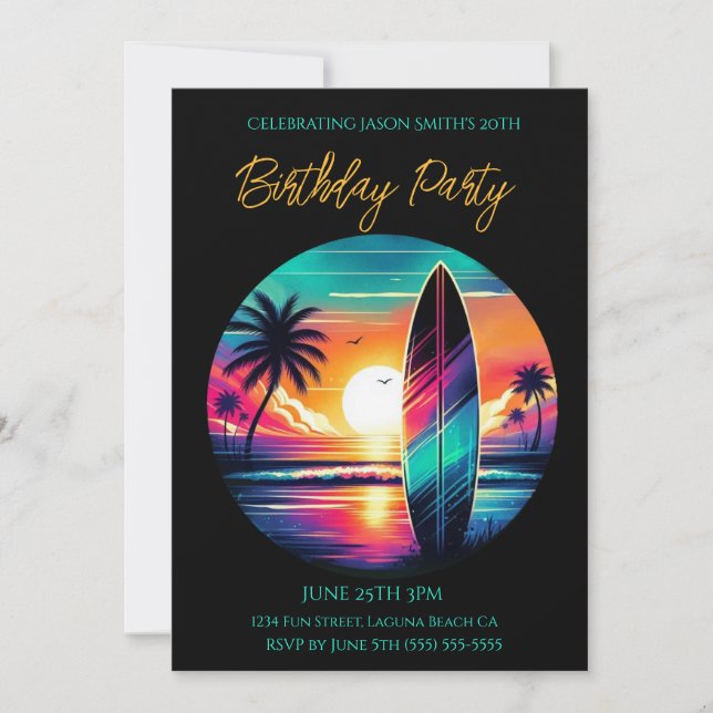 Summer Party-Sunset Surfboard Vibes- Invitation (Front)