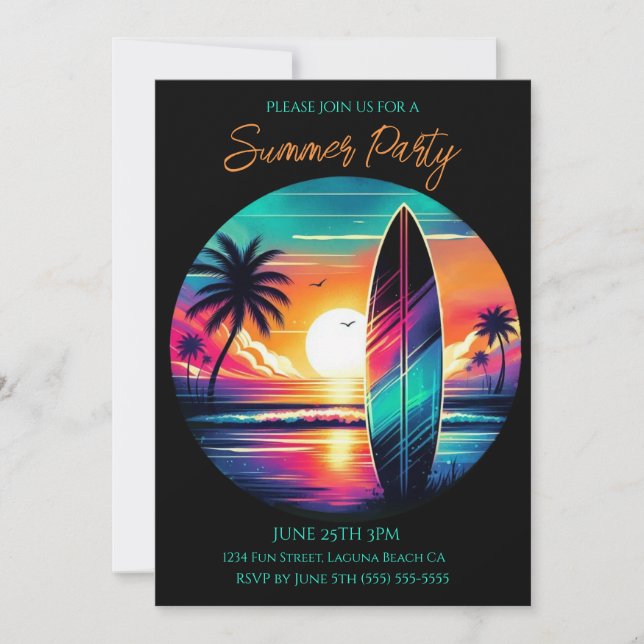 Summer Party- Sunset Surfboard Vibes- Invitation (Front)