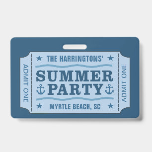 "Summer Party Ticket" custom text badges ID Badge