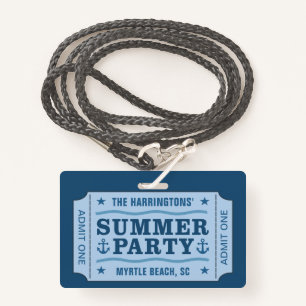 "Summer Party Ticket" custom text badges ID Badge