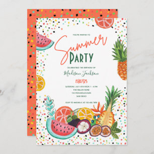 Summer party tropical fruit invitation
