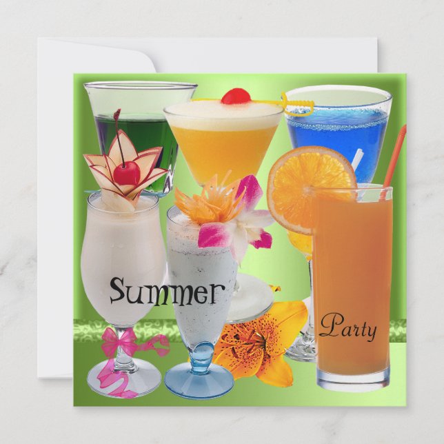 Summer Party Tropical Lime Green Cocktail Drinks Invitation (Front)