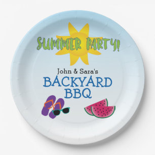 Summer Party Watermelon & Sun Add Name Paper Plate