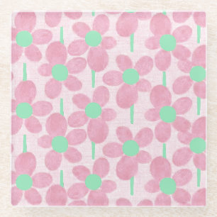 Summer Pastel Floral Botanical Glass Coaster
