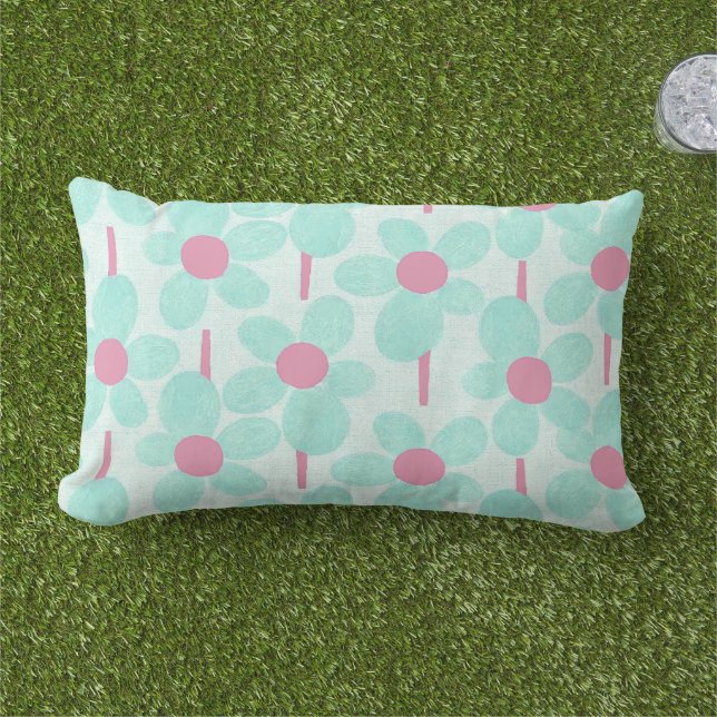 Summer Pastel Floral Pattern Lumbar Cushion (Grass)