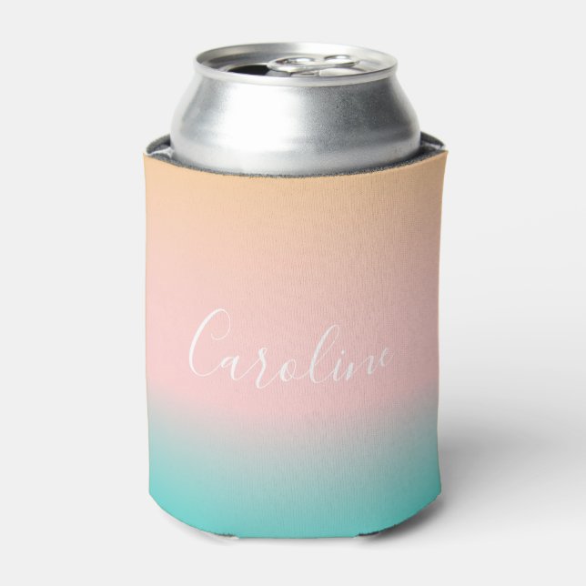 Summer Pastel Gradient | Personalised Script Name  Can Cooler (Can Front)