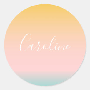 Summer Pastel Gradient   Personalised Script Name  Classic Round Sticker
