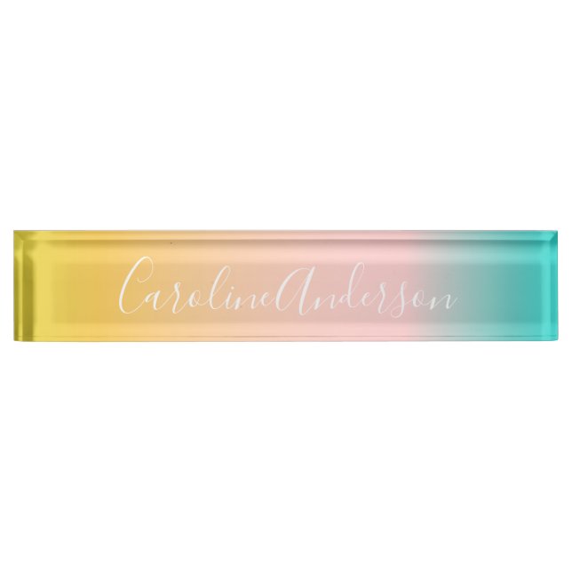 Summer Pastel Gradient | Personalised Script Name  Nameplate (Front)