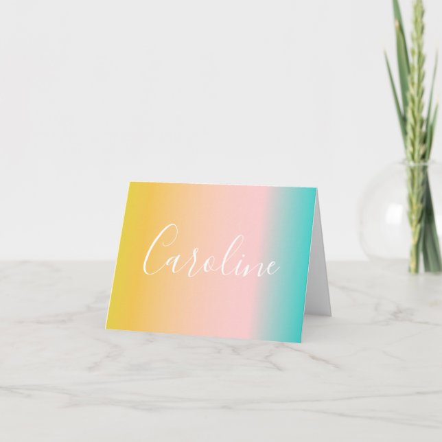 Summer Pastel Gradient | Personalised Script Name  Note Card (Front)