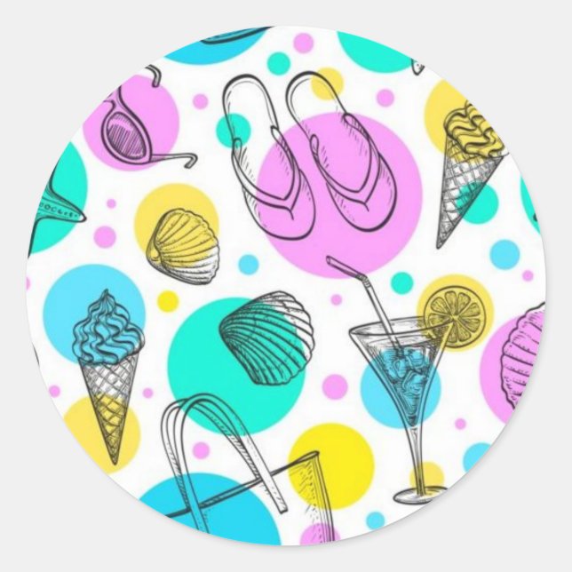Summer pattern classic round sticker (Front)