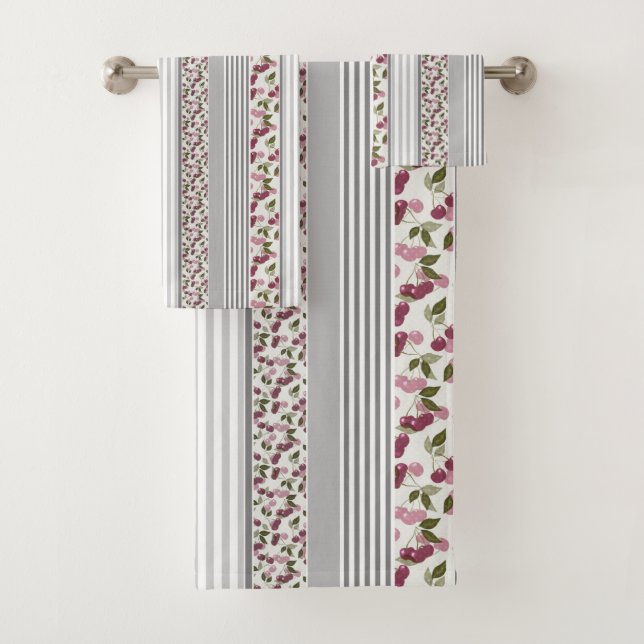 summer pattern of stripes of multi-coloured fabric bath towel set (Insitu)