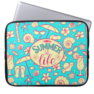 Summer pattern on turquoise background: umbrella,s laptop sleeve